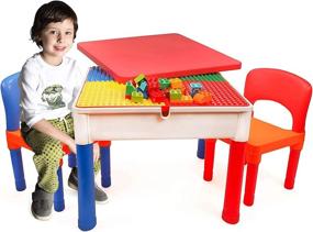 img 1 attached to 3 in 1 Smart Activity Table and Chair Set - Craft, Construct, and Play with Building Blocks - Includes Storage Area