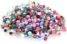 img 4 attached to Xpircn 14G Tongue Rings: Stainless Steel & Acrylic Flexible Tongue Piercing Jewelry (100-120PCS)