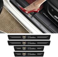 🚪 4pcs masha carbon fiber door entry guard decals - compatible with cadillac, front/rear scuff plate guards, door sill decoration, welcome pedal protectors logo