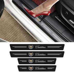 img 4 attached to 🚪 4pcs MASHA Carbon Fiber Door Entry Guard Decals - Compatible with Cadillac, Front/Rear Scuff Plate Guards, Door Sill Decoration, Welcome Pedal Protectors