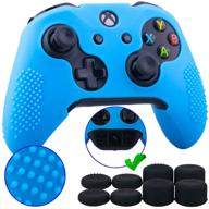 9cdeer silicone cover skin sleeve case with studs and thumb grips 🎮. analog caps for xbox one/s/x controller blue - compatible with official stereo headset adapter logo