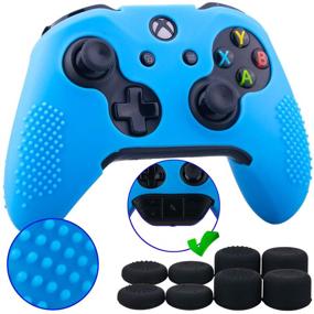 img 4 attached to 9CDeer Silicone Cover Skin Sleeve Case with Studs and Thumb Grips 🎮. Analog Caps for Xbox One/S/X Controller Blue - Compatible with Official Stereo Headset Adapter