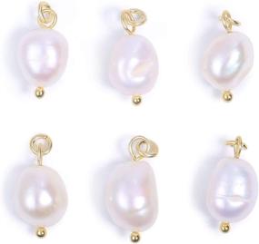 img 4 attached to 💍 Bulk 6 PCS White Baroque Pearl Charms - Small Freshwater Pearls Pendant for Jewelry Making, 14K Gold Plated Wholesale