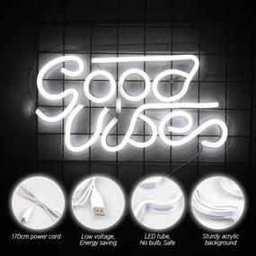 img 2 attached to 🎁 White LED Neon Sign Lights with USB Decor - Good Vibes for Bedroom, Kidsroom, Bar, Apartment, Shop - Perfect Gift for Christmas, Valentine's Day, Birthday Party