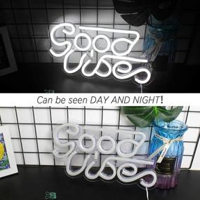 img 1 attached to 🎁 White LED Neon Sign Lights with USB Decor - Good Vibes for Bedroom, Kidsroom, Bar, Apartment, Shop - Perfect Gift for Christmas, Valentine's Day, Birthday Party