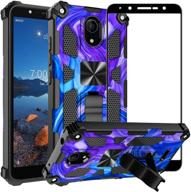 📱 wiko ride 2 case: heavy-duty shockproof cover with screen protector, magnetic car mount, kickstand holder - purple blue logo