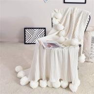 🛋️ покрывало abreeze white pom pom: декоративное плед из 100% хлопка для дивана или кровати, мягкое и уютное - можно стирать в машине. логотип