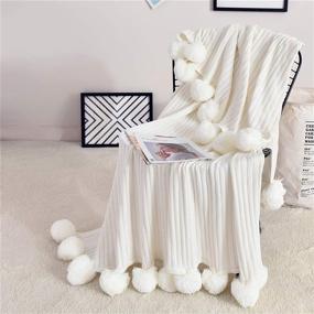 img 4 attached to 🛋️ Покрывало ABREEZE White Pom Pom: Декоративное плед из 100% хлопка для дивана или кровати, мягкое и уютное - можно стирать в машине.