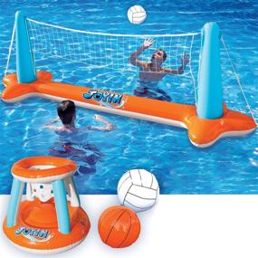 img 4 attached to 🏐 Inflatable Volleyball with Bonus Basketball: Splash into Fun with Swimming Sports set