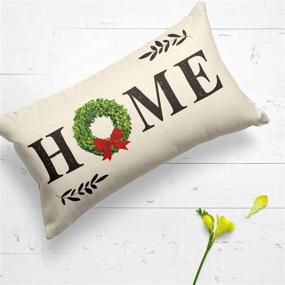 img 1 attached to 🎄 AVOIN Christmas Boxwood Wreath Throw Pillow Cover Home Quote, 12x20 Inch Winter Holiday Farmhouse Cushion Case Decor for Sofa Couch - Enhance SEO