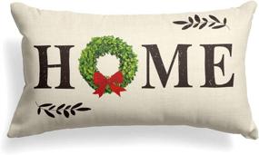 img 4 attached to 🎄 AVOIN Christmas Boxwood Wreath Throw Pillow Cover Home Quote, 12x20 Inch Winter Holiday Farmhouse Cushion Case Decor for Sofa Couch - Enhance SEO