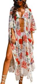 img 4 attached to 👘 Floral Kimono Cardigan: Stylish Long Swimwear Cover Ups for Women by Hibluco