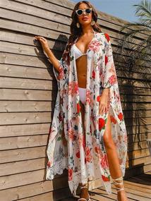img 1 attached to 👘 Floral Kimono Cardigan: Stylish Long Swimwear Cover Ups for Women by Hibluco