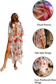 img 2 attached to 👘 Floral Kimono Cardigan: Stylish Long Swimwear Cover Ups for Women by Hibluco