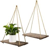 timeyard distressed wood jute rope floating shelves - set of 2 decorative wall hanging shelves - rustic home wall decor logo