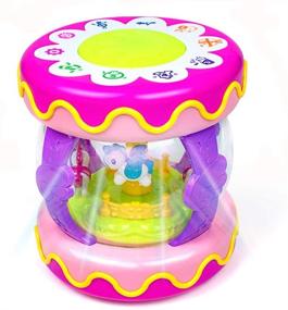 img 4 attached to 🎠 Музыкальные игрушки Woby Carousel Hand Drum: Захватывающая игрушка для развития ребенка с огнями для младенцев мальчиков и девочек