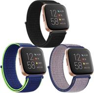 🔵 3-пакет нейлоновых петель для fitbit versa 2/lite: мягкие, регулируемые запасные петли для женщин и мужчин (черный+неоново-зеленый+полуночно-синий) логотип