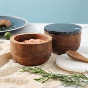 img 3 attached to 🧂 Jalz Jalz Salt and Pepper Cellar Set: Salt Box with Spoon, Wood Base, and Marble Cover