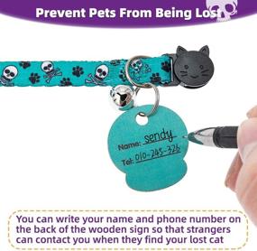 img 2 attached to 🐱 Enhance Your Kitty's Style and Safety with PUPTECK Personalized Skull Pattern Cat Collar - 2 Pack Set with Bell and Wooden ID Tag