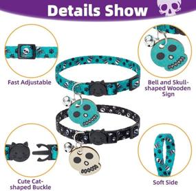 img 1 attached to 🐱 Enhance Your Kitty's Style and Safety with PUPTECK Personalized Skull Pattern Cat Collar - 2 Pack Set with Bell and Wooden ID Tag