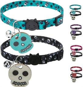 img 4 attached to 🐱 Enhance Your Kitty's Style and Safety with PUPTECK Personalized Skull Pattern Cat Collar - 2 Pack Set with Bell and Wooden ID Tag