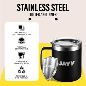 img 3 attached to ☕️ Javy Travel Coffee Mug: Double Wall Insulated Stainless Steel Cup with Handle and Lid - 12 oz. | Vacuum Insulated Thermal Mug for Hot & Cold Drinks | Reusable Travel Tumbler