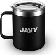 ☕️ javy travel coffee mug: double wall insulated stainless steel cup with handle and lid - 12 oz. | vacuum insulated thermal mug for hot & cold drinks | reusable travel tumbler logo