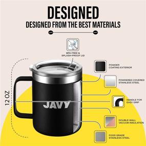 img 1 attached to ☕️ Javy Travel Coffee Mug: Double Wall Insulated Stainless Steel Cup with Handle and Lid - 12 oz. | Vacuum Insulated Thermal Mug for Hot & Cold Drinks | Reusable Travel Tumbler