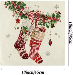 img 3 attached to 🎄 Винтажные рождественские чехлы для подушек CDWERD 18x18 - Набор из 4 фермерских наружных декоративных подушечных чехлов - Ретро хлопковые льняные чехлы для подушек на диван, диван и для домашнего декора