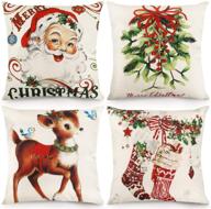 🎄 cdwerd vintage christmas pillow covers 18x18 - set of 4 farmhouse outdoor decorative throw pillowcases - retro cotton linen cushion cases for couch, sofa, and home decorations logo