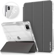 infiland ipad pro 11 inch 3rd gen 2021 case - tri-fold cover with pencil holder, clear transparent tpu back shell - space gray logo