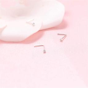 img 1 attached to Sllaiss 10Pcs 22G Sterling Silver Small L Shape Nose Ring Studs with Czech Crystal: Hypoallergenic Curved Nose Piercings for Women and Men - Stylish Body Jewelry Set