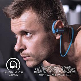 img 1 attached to Volkano Wireless Workout Earphones - Blue/Black Race Series: Rechargeable Earbuds with Over Ear Hook, 3HR Playback, and Inline Button Control