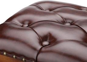 img 1 attached to 🪑 Brown Leather Ottoman Stool: Small Foot Rest for Living Room with Solid Rubber Wood Frame - Simple Assembly