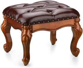 img 3 attached to 🪑 Brown Leather Ottoman Stool: Small Foot Rest for Living Room with Solid Rubber Wood Frame - Simple Assembly