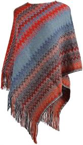 img 2 attached to 🧣 QZUnique Women's Batwing Sweater: Stylish Pullover Wrap Shawl Poncho Cape Pashmina with Knitted Tassels & Waves