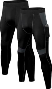 img 4 attached to 👖 2-Pack Men's Compression Pants with Pockets - Football Running Tights for Workout, Yoga, Gym, and Sports Base Layer - Active Dry Fit