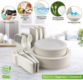 img 2 attached to 🍃 Set of 250 Biodegradable Paper Plates (with Longer Utensils), Disposable Eco-Friendly Dinnerware Set, Compostable Plates and Utensils including Forks, Knives, and Spoons for Parties, Camping, Picnics