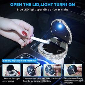 img 3 attached to 🚬 eRide Car Ashtray: Glamorous Bling Smokeless Cylinder Cup Holder with Blue LED Light Indicator – Ideal Car Accessories for Women, Home, and Office (White)