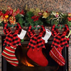 img 1 attached to 🎄 Syhood 4-Piece Christmas Bows Set - Buffalo Plaid Bow Wreath Ribbon with Pine Cones - Buffalo Check Bow for Christmas Tree Decoration, Indoor & Outdoor Crafts (Black and Red)