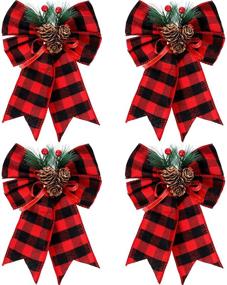 img 4 attached to 🎄 Syhood 4-Piece Christmas Bows Set - Buffalo Plaid Bow Wreath Ribbon with Pine Cones - Buffalo Check Bow for Christmas Tree Decoration, Indoor & Outdoor Crafts (Black and Red)