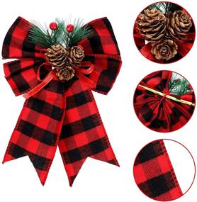 img 3 attached to 🎄 Syhood 4-Piece Christmas Bows Set - Buffalo Plaid Bow Wreath Ribbon with Pine Cones - Buffalo Check Bow for Christmas Tree Decoration, Indoor & Outdoor Crafts (Black and Red)