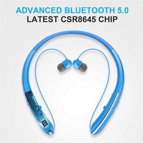 img 2 attached to Reliable Bluetooth Neckband Headphones: Retractable Earbuds, Wireless Sports Headset with Noise Cancelling, Mic. Compatible with iPhone, Android, Samsung, iPad, PC - Blue