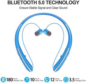 img 3 attached to Reliable Bluetooth Neckband Headphones: Retractable Earbuds, Wireless Sports Headset with Noise Cancelling, Mic. Compatible with iPhone, Android, Samsung, iPad, PC - Blue