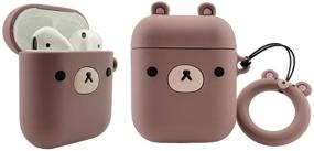 img 4 attached to Чехол из силикона MOLOVA для Airpods 1 и 2, милый смешной герой мультфильма 3D Character Kawaii для Airpods, защита от ударов, совместим с беспроводным зарядным чехлом, с кольцом-ремешком на ключи (коричневый медведь)