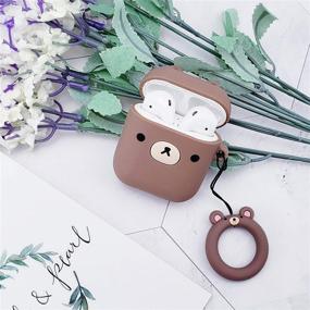 img 1 attached to Чехол из силикона MOLOVA для Airpods 1 и 2, милый смешной герой мультфильма 3D Character Kawaii для Airpods, защита от ударов, совместим с беспроводным зарядным чехлом, с кольцом-ремешком на ключи (коричневый медведь)