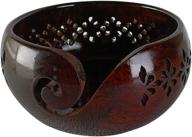 🧶 indian glance wooden yarn storage bowl: a perfect gift for moms and grandmothers, with carved holes & drills for knitting and crochet accessories (6x3 carving) logo