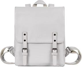 img 4 attached to LXY Vegan Leather Backpack Vintage Laptop Bookbag for Women Men, Grey Faux Leather College School Bookbag Weekend Travel Daypack