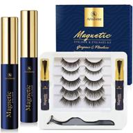 5 pairs reusable magnetic eyelashes & eyeliner kit - no glue, upgraded 3d magnetic lashes with tweezers - 2 tubes included! logo