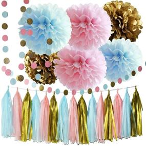 img 1 attached to Gender Reveal Party Supplies: Boy or Girl Baby Shower Decor, Pink 🎉 Blue Gold Tissue Paper Pom Pom, Circle Garland, Tassel Garland, Gender Reveal Party Deco